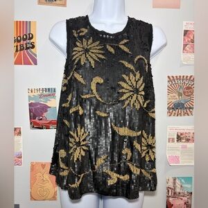 Velvet Black and Gold Sequin Floral Top